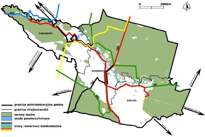 Rysunek 10 Schemat tras rowerowych dalekobieżnych w Gminie Zawadzkie 113 W przyszłości na terenie gminy planuje się realizację działań prowadzących do rozwoju zrównoważonej mobilności miejskiej.
