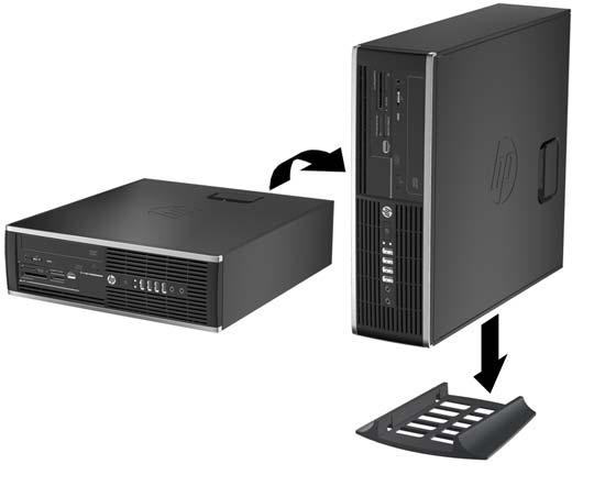 Zmiana konfiguracji typu desktop na konfigurację typu tower Komputer typu Small Form Factor może być ustawiony w pozycji pionowej po wykorzystaniu opcjonalnej podstawy, którą można kupić od firmy HP.