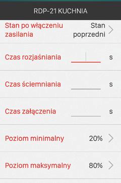 KONFIGURACJA STANU RDP-21 PO WŁĄCZENIU ZASILANIA W przypadku ściemniacza RDP-21 można konfigurować stan jego wyjścia po załączeniu napięcia zasilającego.