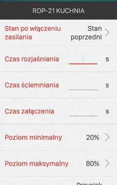 poziomu natężenia oświetlenia do poziomu maksymalnego. Wartość domyślna: 1s. Możliwość nastawy w zakresie: od 1 s do 30 s.