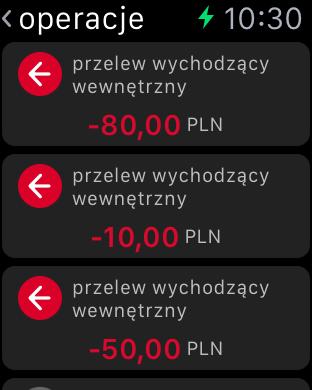 Poniżej przedstawiono przykładowe widoki aplikacji na Apple Watch: Jeżeli korzystasz z Widżetu w formie aplikacji na Apple Watch, rekomendujemy