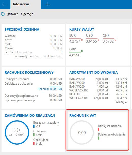 16 SPLIT PAYMENT INSERT NEXO Raporty związane z podzieloną płatnością Oprócz omówionych poniżej raportów, dostępny jest także kafel Rachunek VAT (w module Infoserwis), po włączeniu którego można