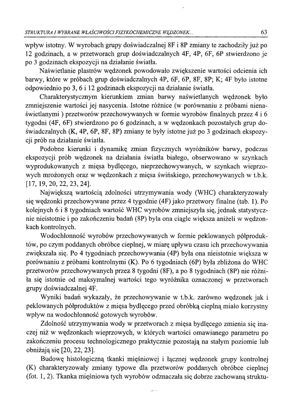 STRUKTURA I WYBRANE WŁAŚCIWOŚCI FIZYKOCHEMICZNE WĘDZONEK. 63 wpływ istotny.