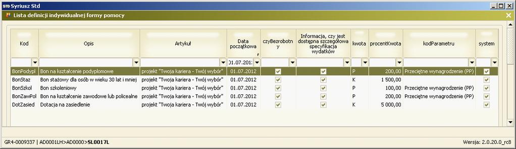 Definicje indywidualnych form pomocy w IFA: Kwotę dla bonu stażowego można w definicji pomocy zwiększyć o 600 zł ryczałtu na przejazd oraz ewentualnie przewidywany koszt badań lekarskich.