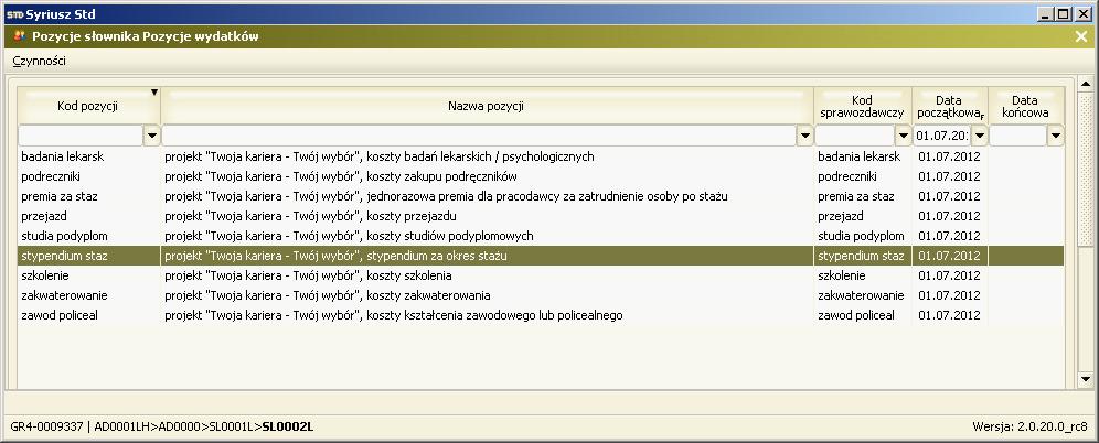 Rejestracja pozycji wydatków przy wniosku o formę pomocy ma znaczenie tylko informacyjne, ale może być potem wykorzystana do tworzenia raportów.