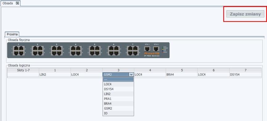 9. Administracja Libra ver. 2.02.xx 9.1. Obsada IP PBX Server Proxima W zakładce Obsada znajduje się wizualizacja obsady fizycznej pakietów w serwerze Proxima.