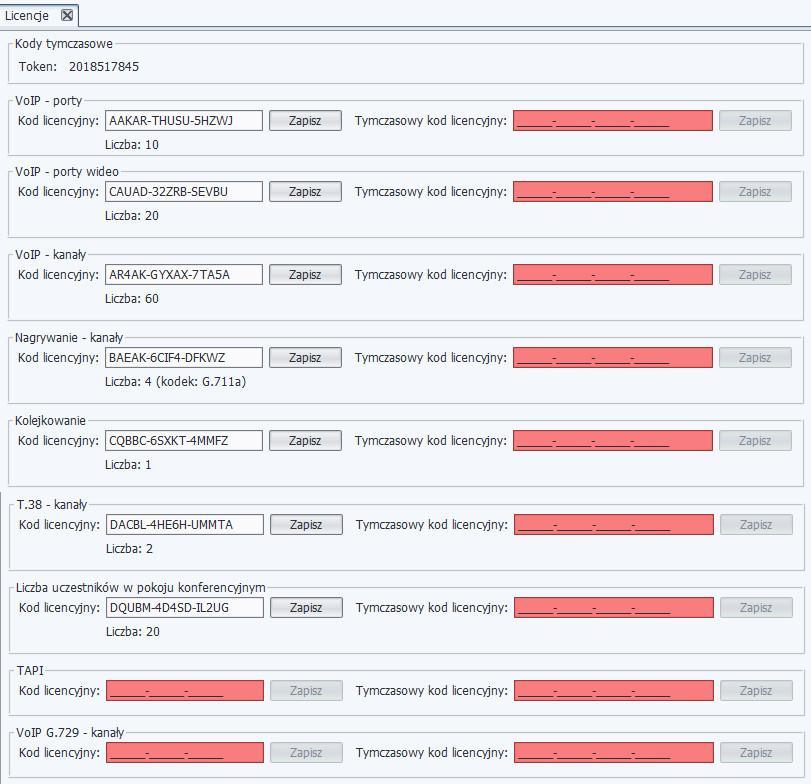 Maksymalne ilości licencji VoIP oraz funkcji nagrywania rozmów zależne są od zastosowanego sterownika w IP PBX Serverze Proxima/PBX Serverze Libra.