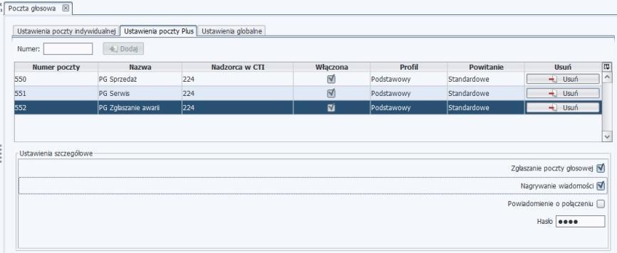 Uwaga. Skrzynki głosowe poczty Plus należy uzywać w scenariuszach obsługi połączeń przychodzących, tj.