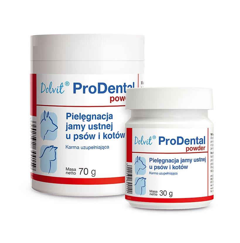 Dolvit ProDental powder PIELĘGNACJA JAMY USTNEJ Dolvit ProDental powder zawiera naturalne składniki, które ograniczają problemy stomatologiczne i przeciwdziałają nieprzyjemnemu