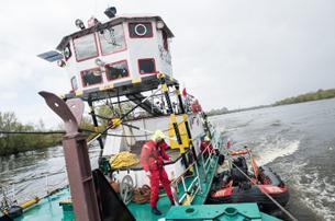 budowy nowej mariny. 23 kwietnia 2017 r. Solec Kujawski-Toruń. Toruń Bulwar Filadelfijski. Spotkanie z władzami miasta i zwiedzanie barki.