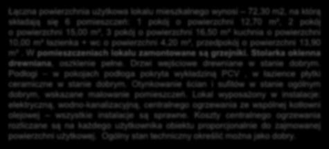 Łączna powierzchnia użytkowa lokalu mieszkalnego wynosi 72,30 m2, na którą składają się