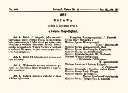 o ustanowieniu 11 listopada Świętem Niepodległości Jesienią 1918 roku kryzys wewnętrzny i militarny państw centralnych doprowadził do klęski ich armii na froncie zachodnim i rozpadu struktur