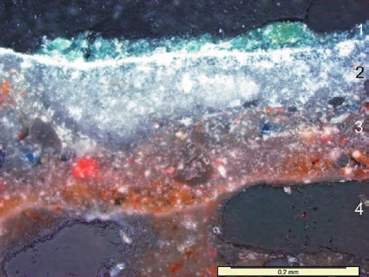 XVI Cu, Ca, C, Co kreda, malachit malachit (Cu 2 C (OH 2 rozjaśniony kredą (CaC, być może dodatek azurytu (Cu 3 (C 2 (OH 2 45 jasnozielony (il. 14 poł.