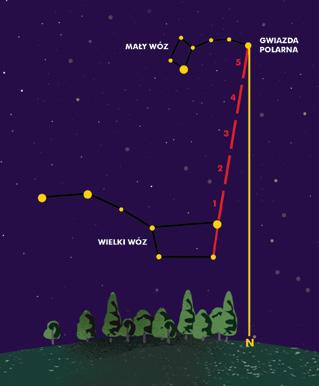 3 za pomocą Gwiazdy Polarnej 4 Gwiazda Polarna znajduje się na końcu piątego dorysowanego odcinka. Jest ostatnią gwiazdą w dyszlu Małego Wozu.