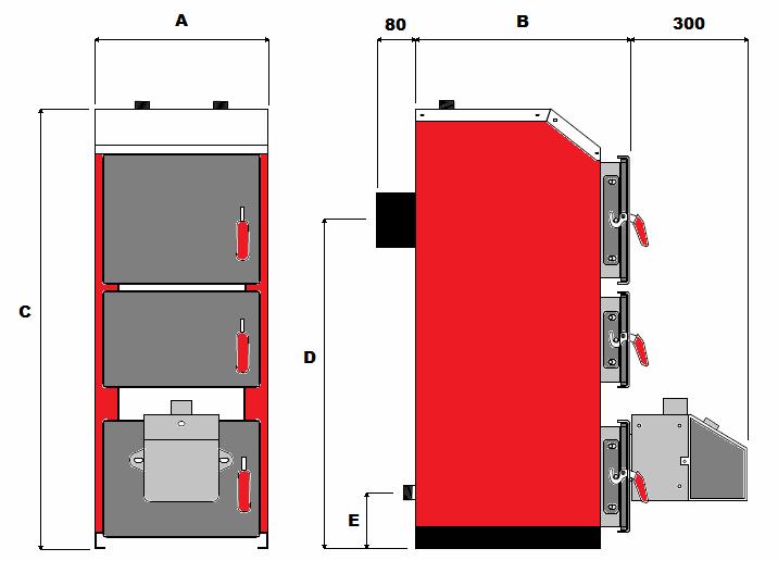 7 2.1 PODSTAWOWE WYMIARY KOTŁA Parametry Jedn. BIO - MINI 18 Szer. kotła A mm 450 Głęb. kotła B mm 590 Wys.