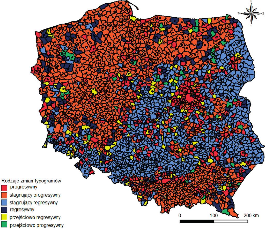 Rola poakcesyjnych migracji zagranicznych 57 typ przejściowo regresywny przyrost liczby ludności (A, B, C lub D) odnotowano w pierwszym i trzecim okresie, a w drugim okresie nastąpił ubytek liczby