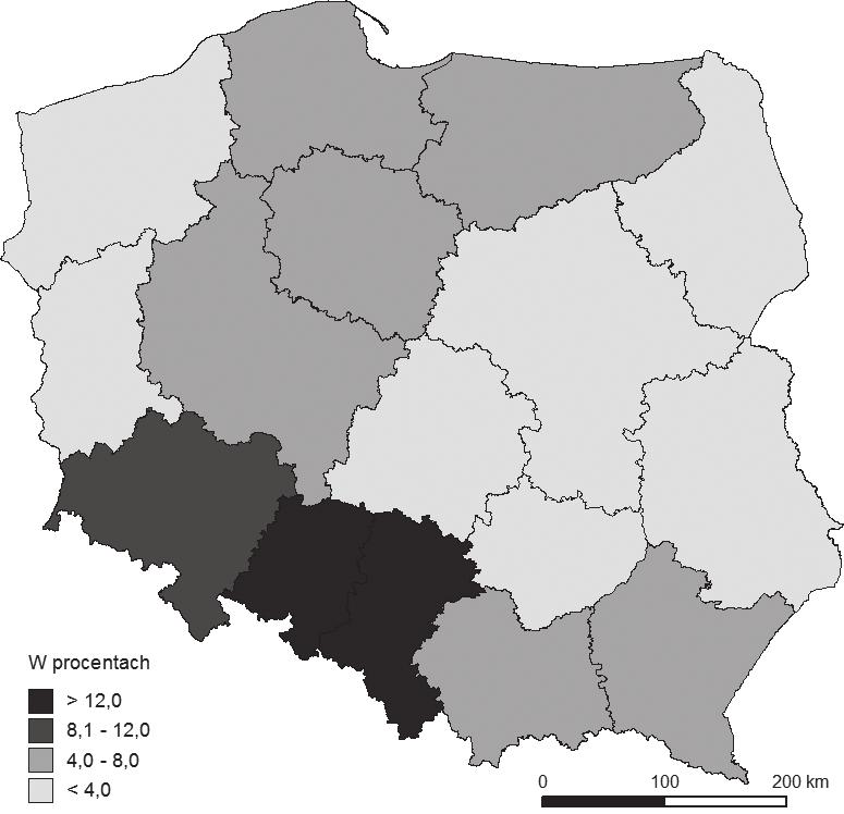 52 Jadwiga Gałka wykazała, że niezmiennie głównymi regionami wysyłającymi za granicę emigrantów na pobyt stały były województwa śląskie, opolskie i dolnośląskie, z których wyjechało najwięcej osób w