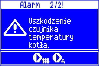16 OPIS ALARMÓW 16.1 Przekroczenie max. temp. kotła Zabezpieczenie przed przegrzaniem kotła zachodzi dwuetapowo. W pierwszej kolejności, tj.