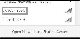 Włączyć połączenie WiFi na komputerze, a następnie połączyć się z siecią o nazwie IRIScanBookf2XXX. 4.