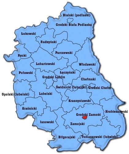 Rysunek 1. Lokalizacja miasta Zamościa na tle podziału administracyjnego województwa lubelskiego (źródło: www.gminy.pl) 3 Przyczyna stworzenia Programu Ustawa z dnia 27 kwietnia 2001 r.