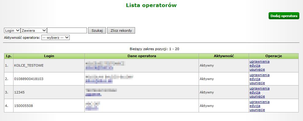 9.3. Dodawanie operatora w środowisku testowym Aby dodać nowego operatora w środowisku testowym (dostępnym pod adresem https://testdilo.nfz.gov.pl/ap-dilo/).