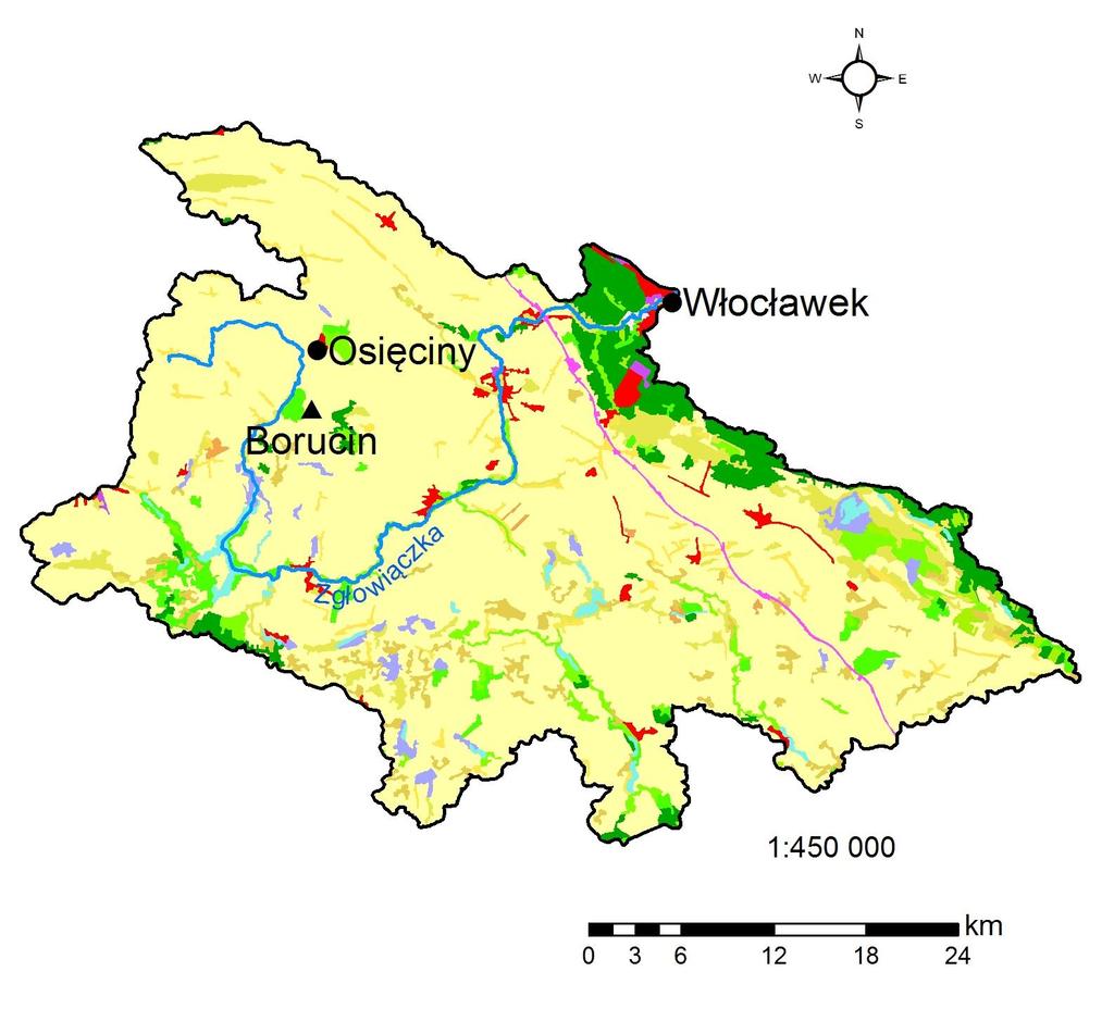 Obiekt demonstracyjny w Polsce Zlokalizowany w gospodarstwie rolnym we wsi Borucin, gmina Osięcin, powiat Radziejów Zlewnia rzeki Zgłowiączki, wschodnia część Kujaw, tzw.