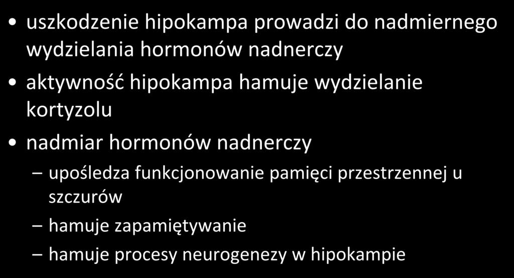 hipokamp a hormony nadnerczy uszkodzenie hipokampa prowadzi do nadmiernego wydzielania hormonów nadnerczy aktywność hipokampa hamuje wydzielanie