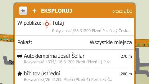 W trybie Slide Touch, opcje ekranu dotykowego Mio zmieniają się dynamicznie: Aby widzieć wszystkie opcje w menu, przeciągnij