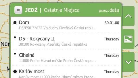 Jak wykonać nawigację do ostatnio odwiedzanego miejsca? Aby ułatwić nawigację do adresu, Mio automatycznie zapisuje wszystkie lokalizacje początkowe i miejsca docelowe na liście ostatnich miejsc. 1.