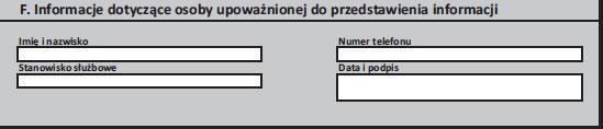 Część F INF-O-PP. Część F zawiera informacje dotyczące osoby upoważnionej do przesyłania informacji.