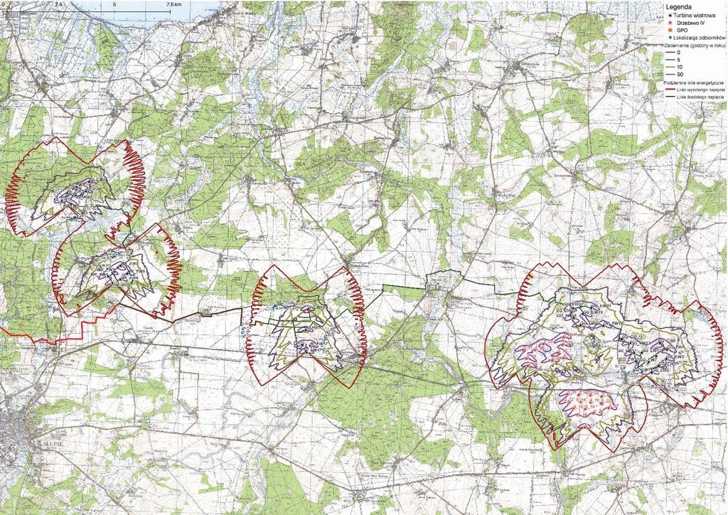 24 Wyniki modelowania migotania cienia przedstawiono na poniższej mapie.