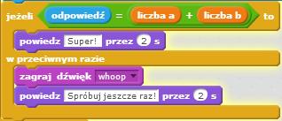 Wskazówka: W powyższych odpowiedziach możemy zaprezentować graczowi całość rozwiązania np.: Super! 8+4=12.