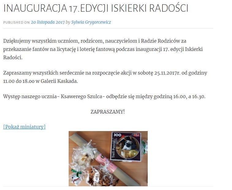 ROZPOCZĘCIE AKCJI Informowanie o akcji Od połowy listopada uczniowie, rodzice oraz nauczyciele byli informowani o akcji charytatywnej
