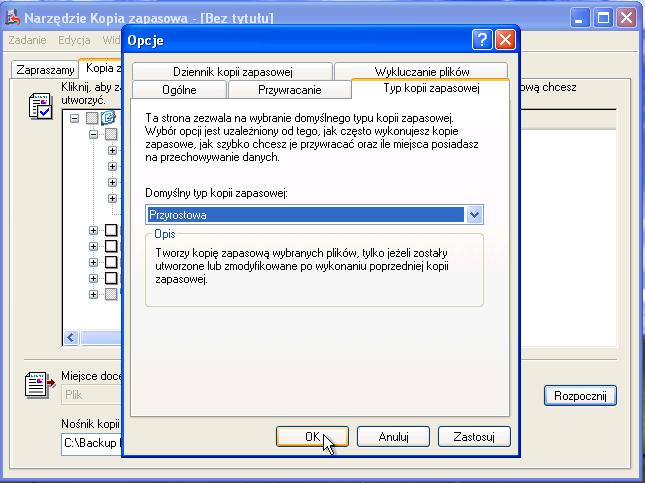 " Zapisz plik. Krok 11 Kliknij okno Tworzenie kopii zapasowej. W głównym menu wybierz Narzędzia> Opcje> karta Typ kopii zapasowej.