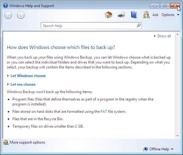 Kliknij Jakie pliki są domyślnie wykluczone z kopii zapasowej?. Otworzy się okno "Pomoc i obsługa techniczna systemu Windows".