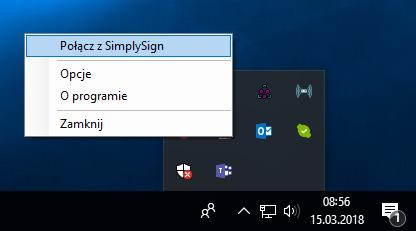 Rysunek 20: Aplikacja SimplySign Desktop menu