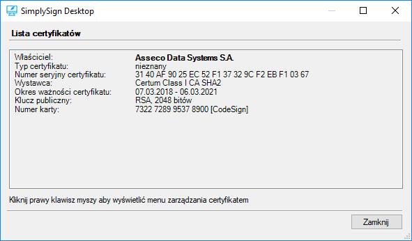 Rysunek 24: Aplikacja SimplySign Desktop lista