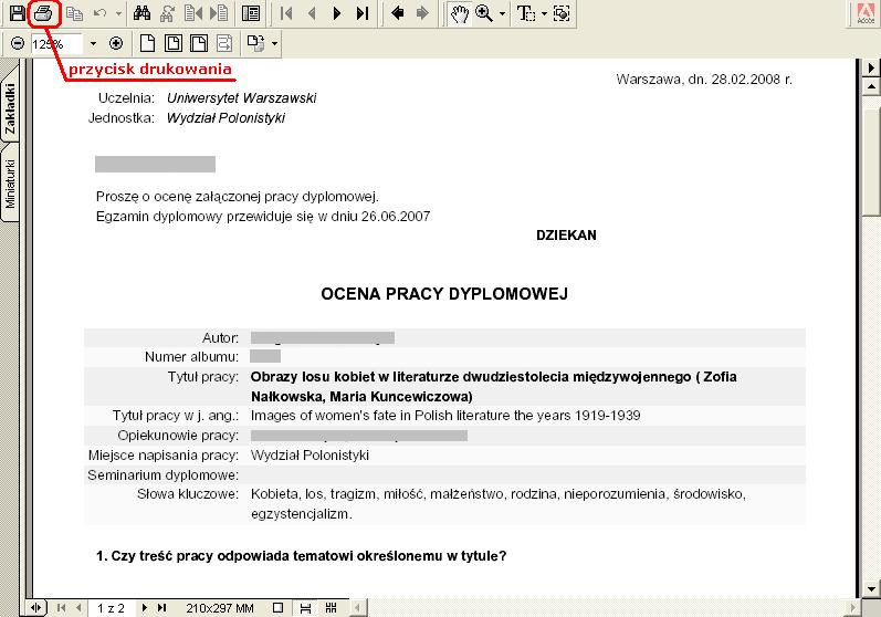 do wydruku KROK 6: OPUSZCZANIE SERWISU APD Po zakończeniu pracy w serwisie