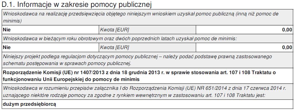 D.3 należy wydzielić wydatki objęte poszczególnymi rodzajami pomocy W ramach poszczególnych zadań należy wydzielić wydatki objęte pomocą de minimis.