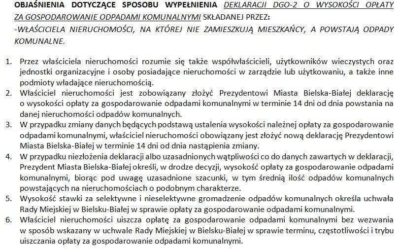 CZĘŚĆ I Ad 1. Pierwszą deklarację składa się w następujących przypadkach: - w terminie 14 dni od dnia powstania zobowiązania podatkowego (tj. powstania odpadów komunalnych). Ad 2.