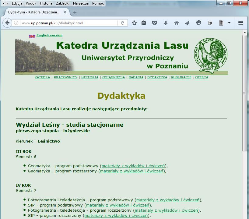 strona www Katedry Urządzania Lasu UP w