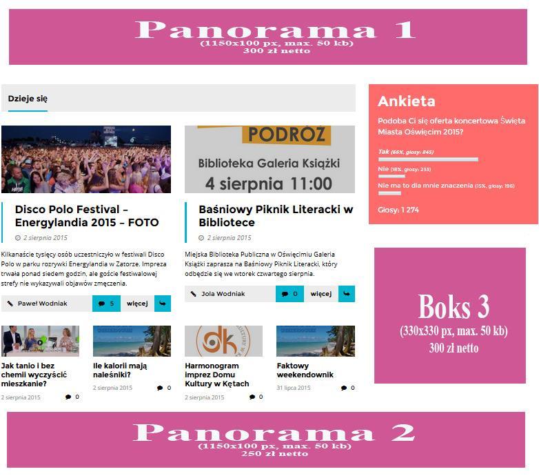 Banery Panorama 1 i 2 oraz Boks 3 Banery położone w pobliżu artykułów z zapowiedziami i