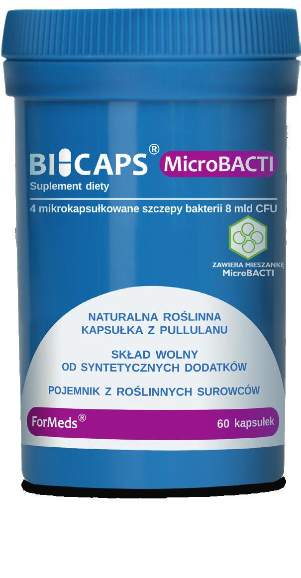 MicroBACTI 60 kapsułek wolimy zawsze czysty skład SZCZEPY BAKTERII PODDANE BADANIOM KLINICZNYM PRZEZ KILKA LAT: (1,8) Lactobacillus acidophilus, Lactobacillus Rhamnosus, Bifidobacterium animalis,