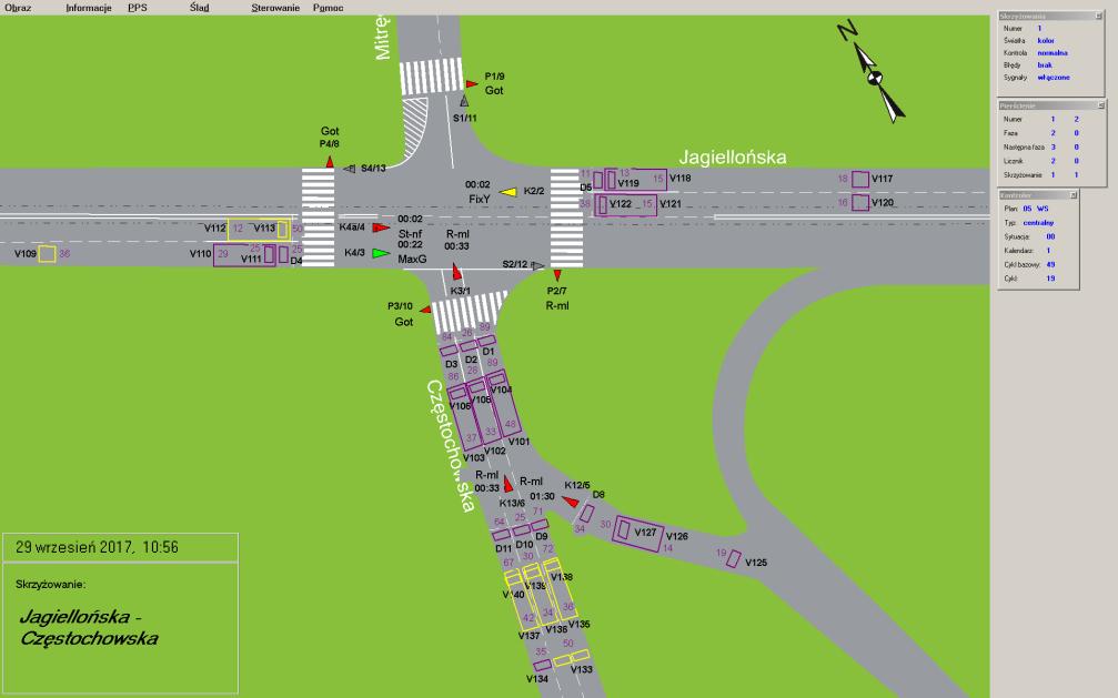 Program również umożliwia manualną zmianę fazy sygnalizacji, jeśli detektory jeszcze nie zdążyły jej zmienić, a pracownik CSR zauważy na kamerach monitoringu, że tworzy się korek dla jednej z relacji.