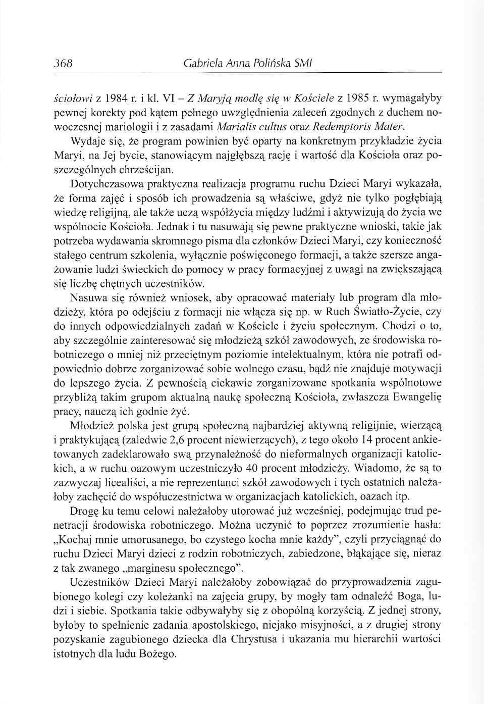 368 Gabriela Anna Polińska SMI ściołow i z 1984 r. i kl. VI Z M aryją m odlę się w K o ściele z 1985 r.
