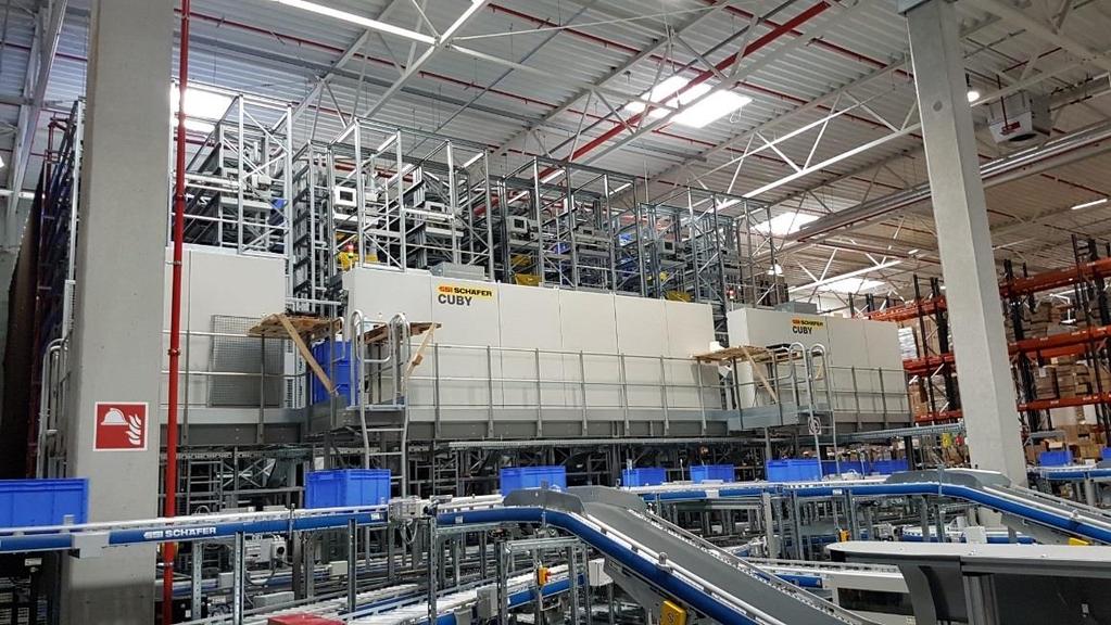 Uruchomienie automatycznego magazynu shuttle system Cuby 4 alejki (stacje kompletacji towaru) o pojemności 12 960 kuwet Pojemność całkowita: 51 840 kuwet Długość: ok.