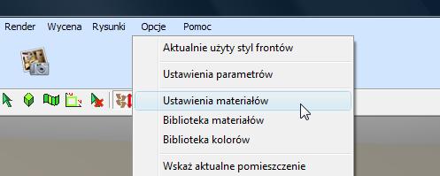 5. Zmiana stylu pomieszczenia Edycja materiałów i parametrów aktualnie projektowanego pomieszczenia Aby zmienić materiały wszystkich elementów w pomieszczeniu, m.in.