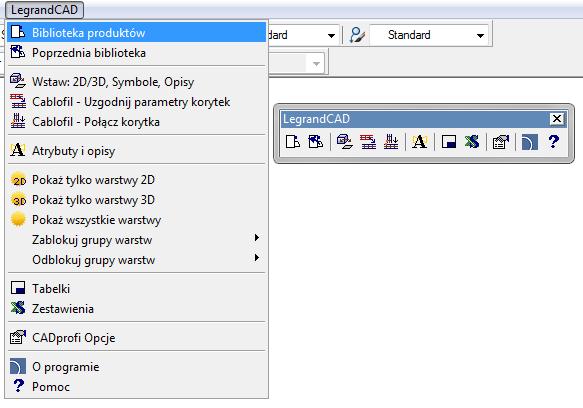 Zawartość programu LegrandCAD jest także dostępna w aplikacji CADprofi.