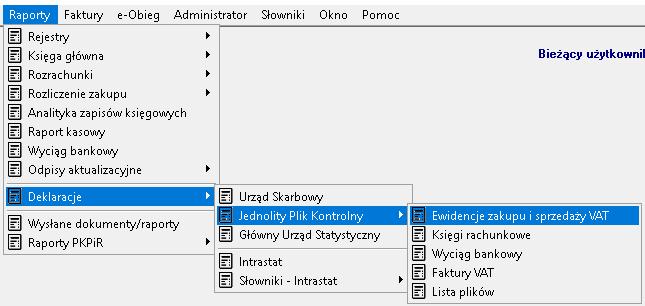 Strona 2 z 10 Generowanie pliku JPK Wygenerowany w programie plik JPK_VAT powinien zgadzać się z