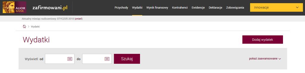 Usunięcie dokumentu wydatku spowoduje: Dokument zostaje usunięty i nie jest widoczny na liście wydatków ani